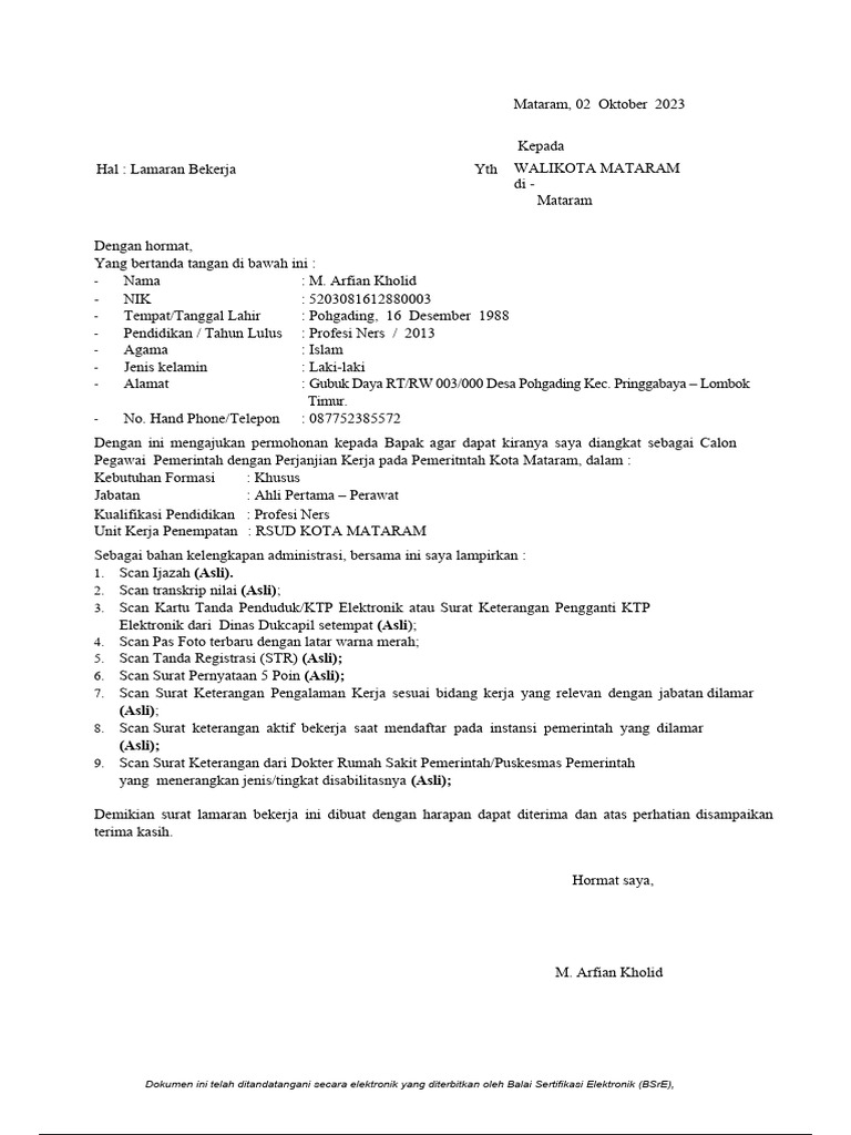 Lamaran Dan Surat Pernyataan P3k 2023 Pdf