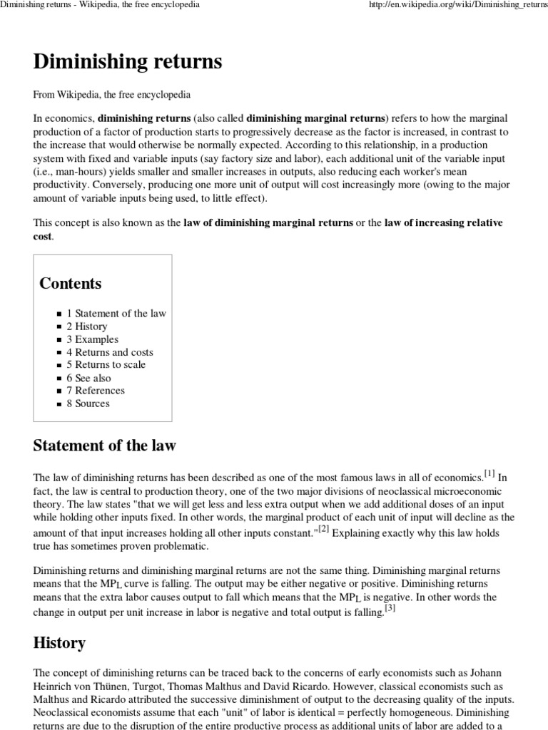 Diminishing Returns - Wikip.. | PDF | Economic Theories | Economics