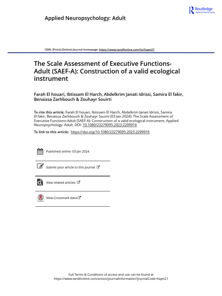 The scale assessment of executive functions adult saef a construction