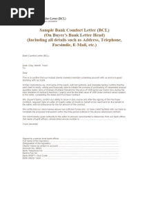 Bank Comfort Letter BCL Sample