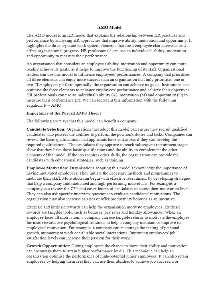 Understanding the AMO Model in HR | PDF | Self-Improvement
