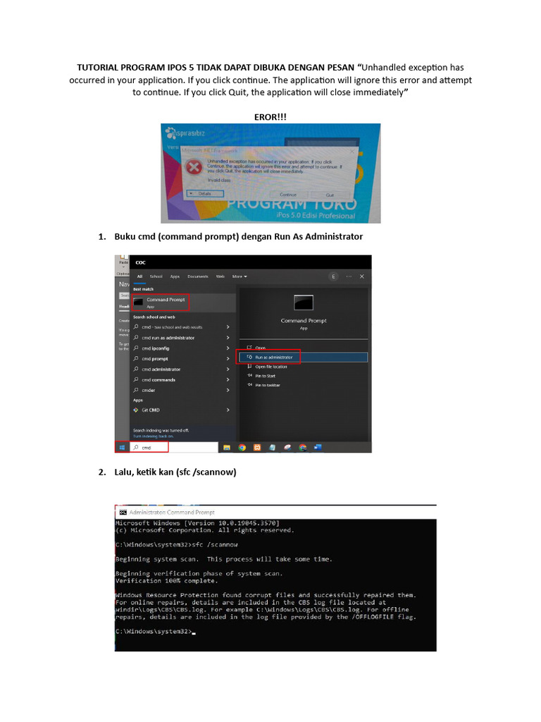 Tutorial program ipos 5 tidak dapat dibuka dengan pesan unhandled