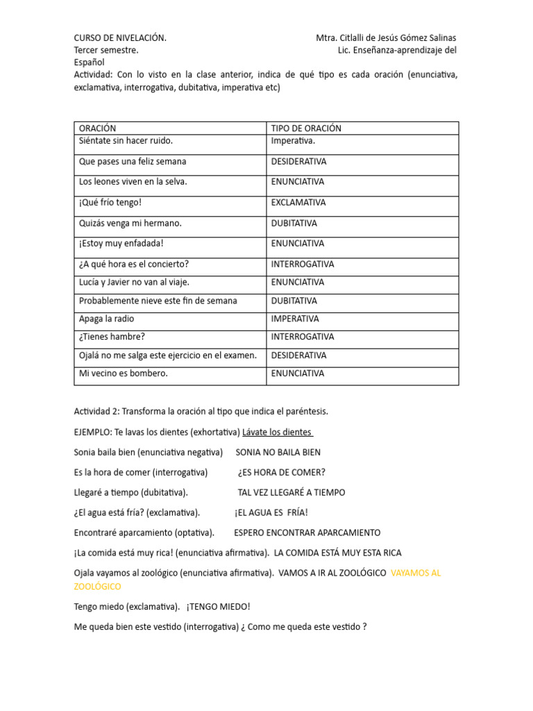 Tipos de Oraciones y Palabras | PDF | Artes del Lenguaje y Comunicación