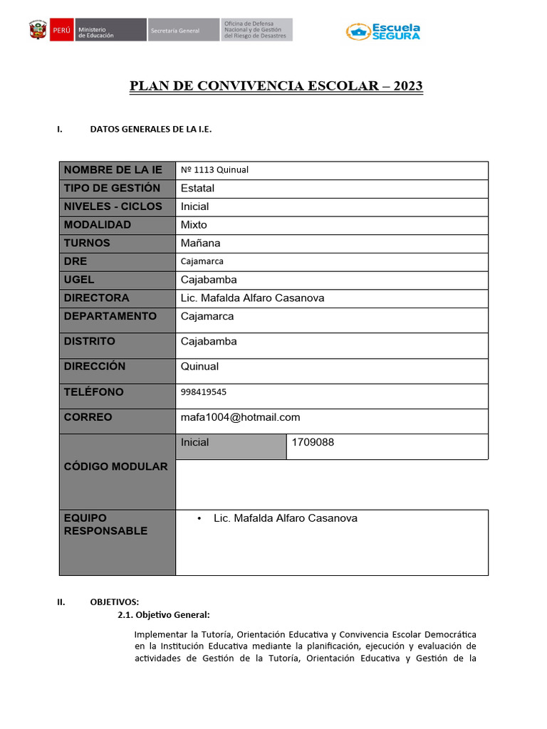 Plan de Tutoria y Orientacion Educativa y Convivencia Escolar 2023 | PDF