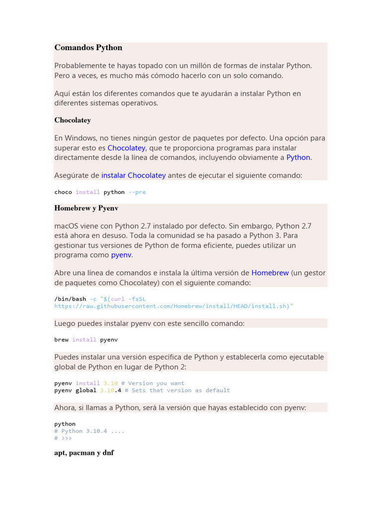 Comandos Python | PDF | Distribución de Linux | Python (lenguaje de ...