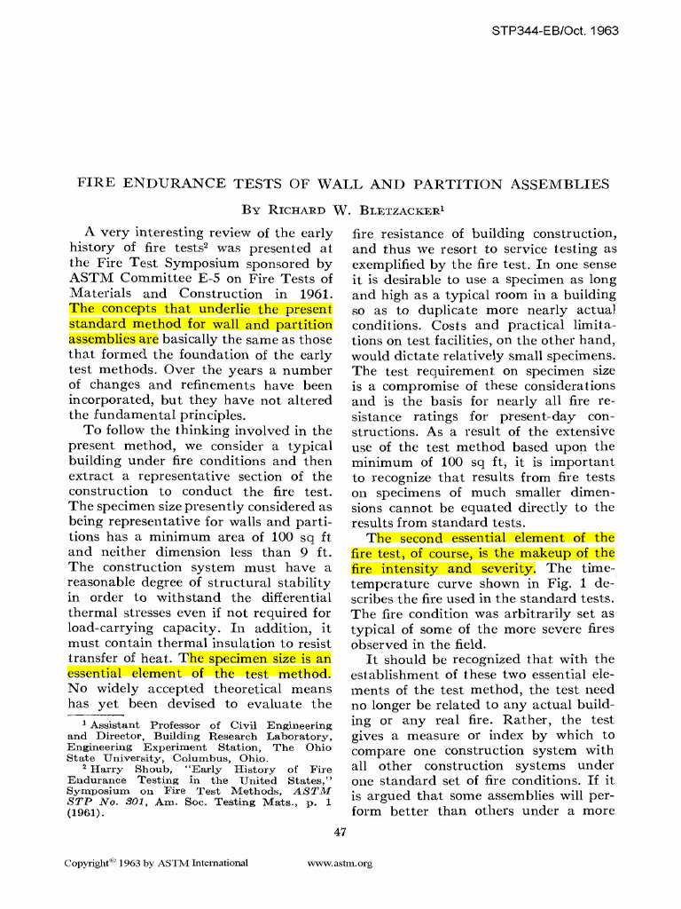 Fire Endurance Tests of Wall and Partition Assemblies | PDF ...