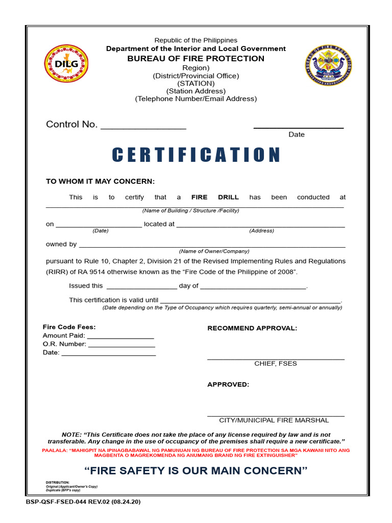 Fire Drill Certification Document | PDF | Fire Safety | Safety
