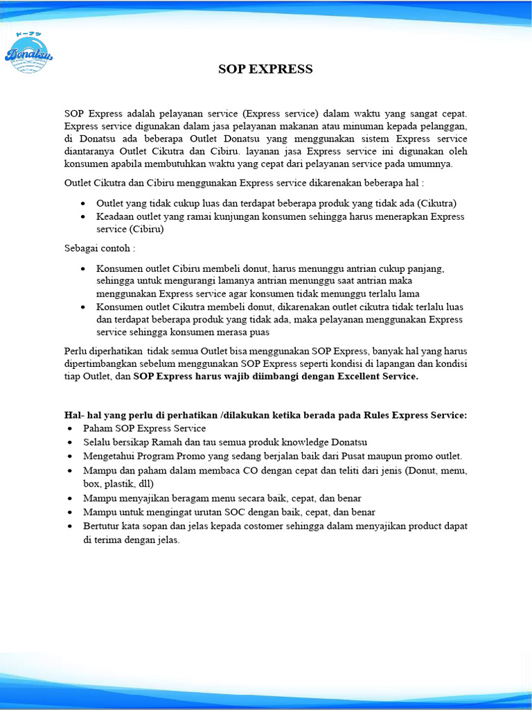 Prosedur SOP Layanan Express Donatsu | PDF
