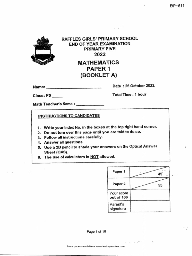 2022 p5 Math Raffles Sa2 | PDF