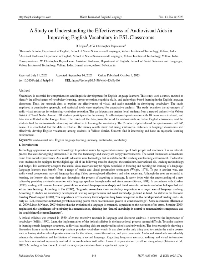 Audiovisual Aids in ESL Vocabulary Learning | PDF | Second Language ...