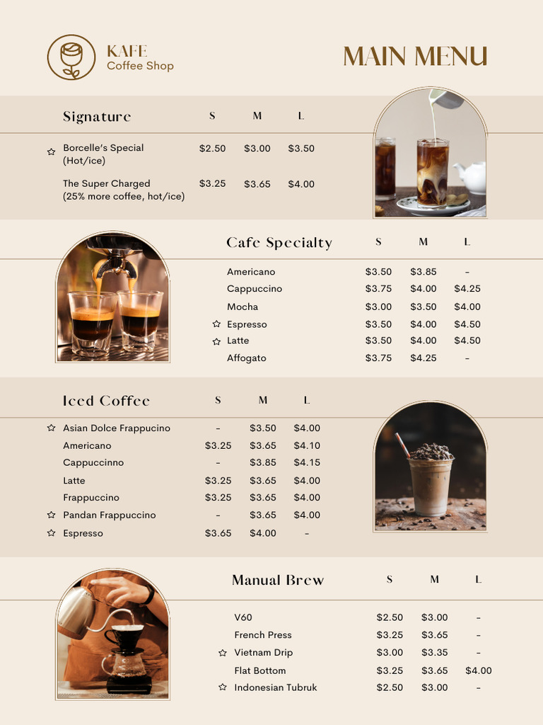 Beige Cream Simple Minimalist Coffee Shop Cafe Menu | PDF | Cooking ...