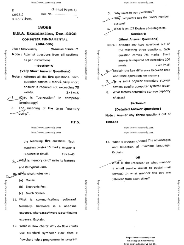 Bba 5 Sem Computer Fundamental 18066 Dec 2020 | PDF
