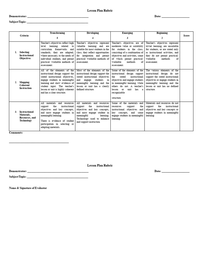 Lesson plan rubric fs 101 1 pdf