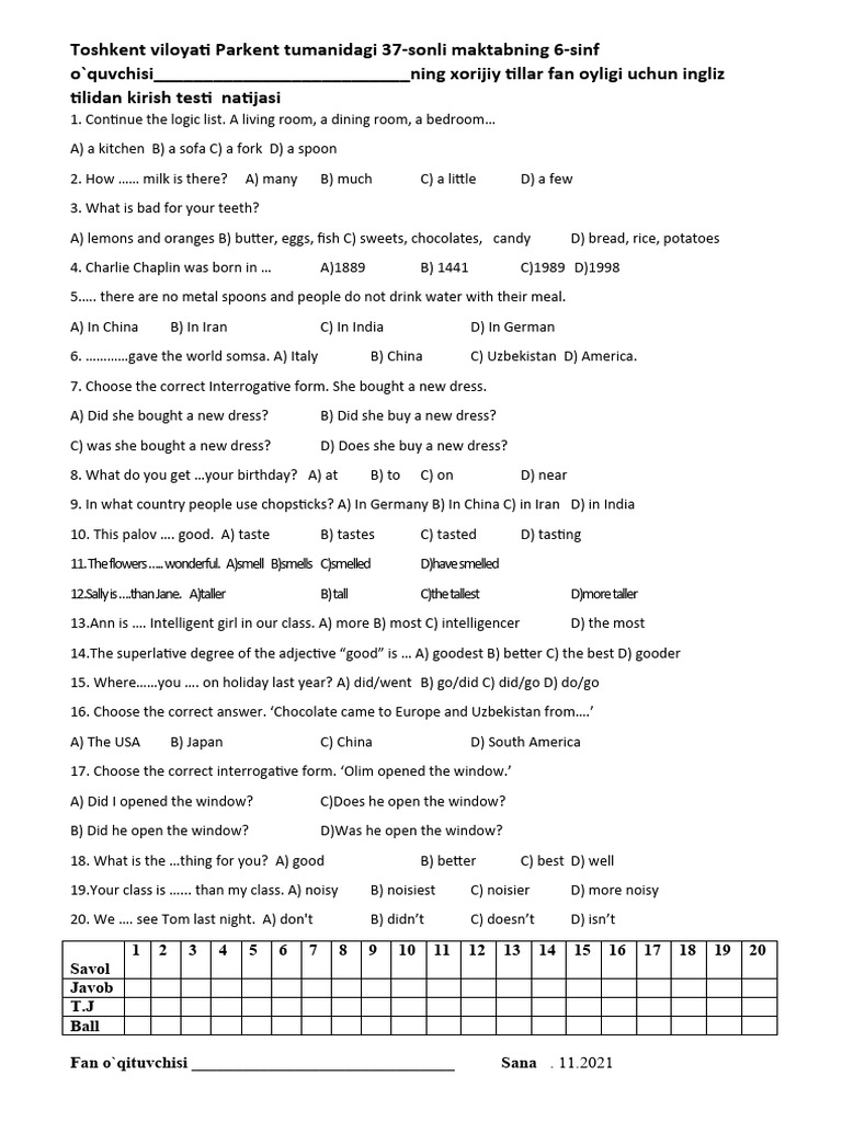 Kirish testlar 6 11 pdf
