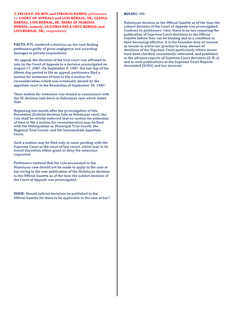 de Roy V CA, 157 SCRA 757 | PDF
