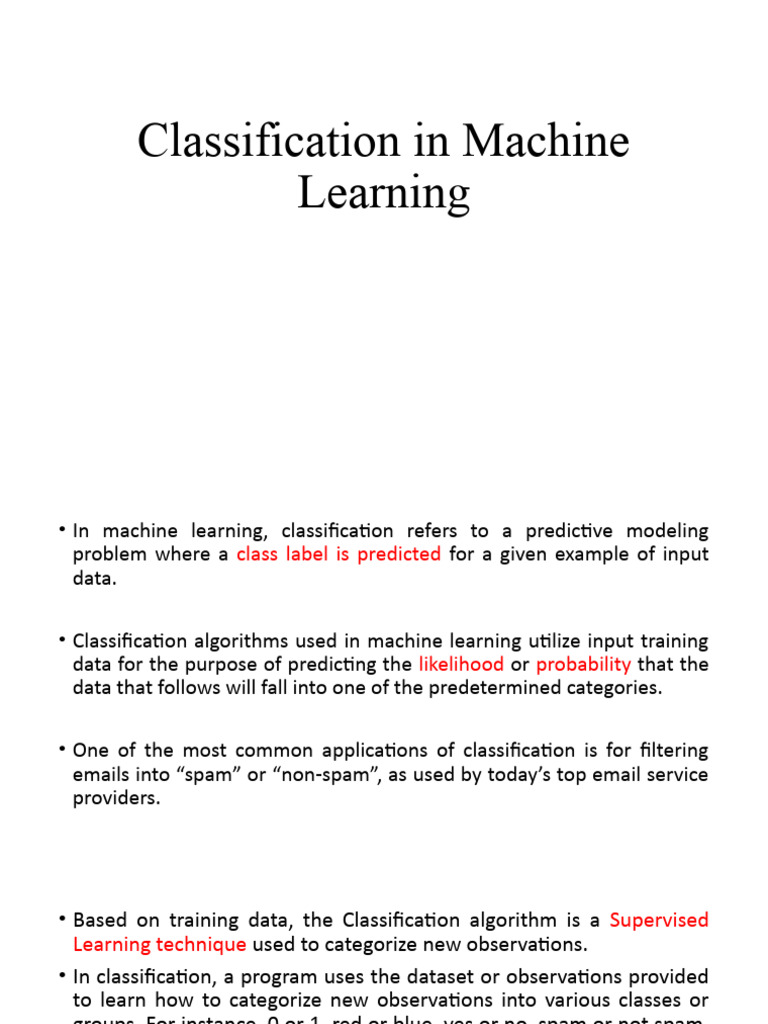 Classification in Machine Learning | PDF