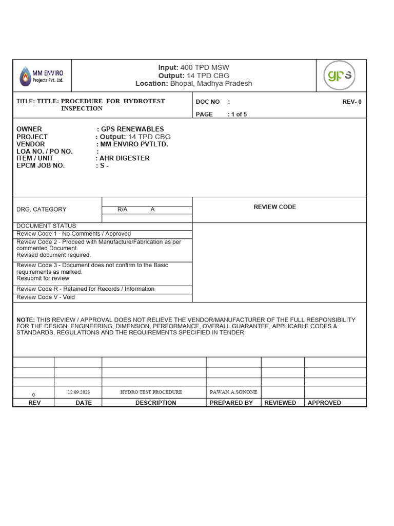 Hydrotest procedure pdf