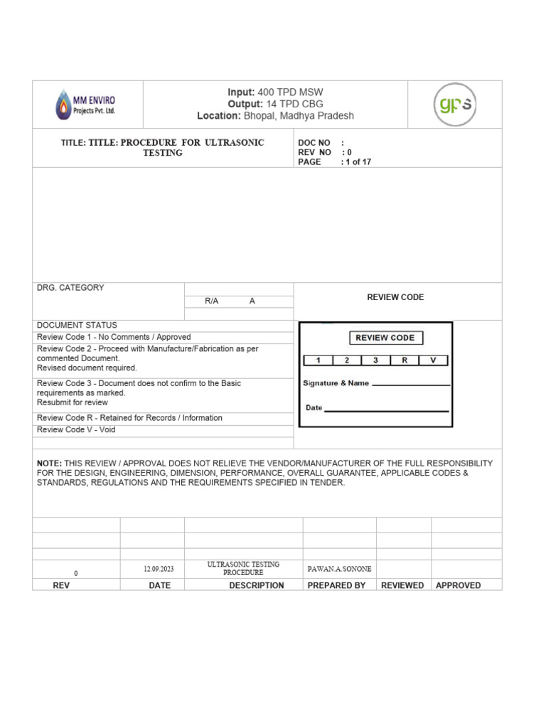 Ultrasonic TestingProcedure | PDF