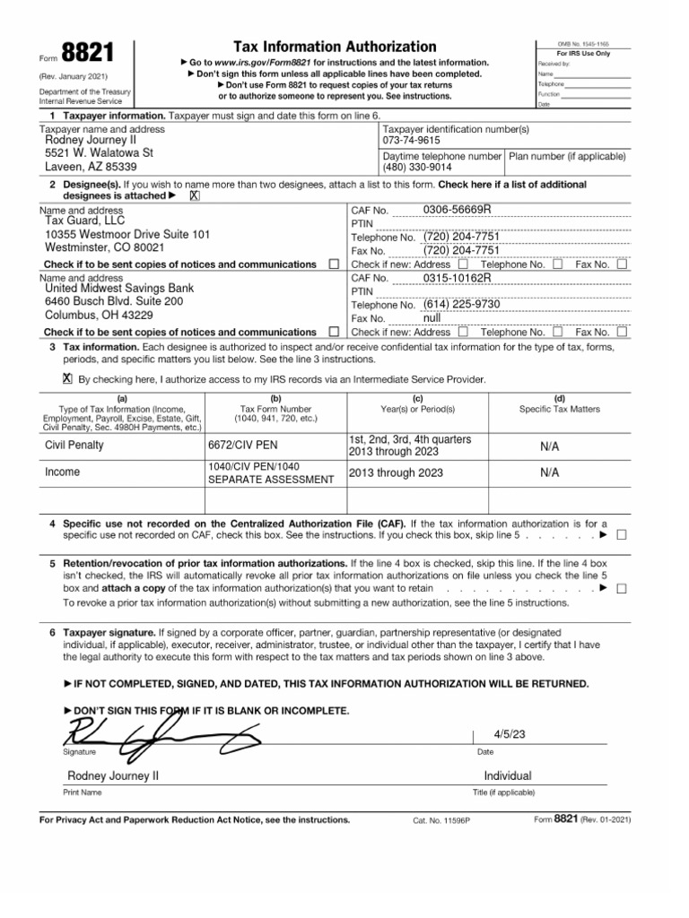 IRS Form 8821 (Blank) | PDF
