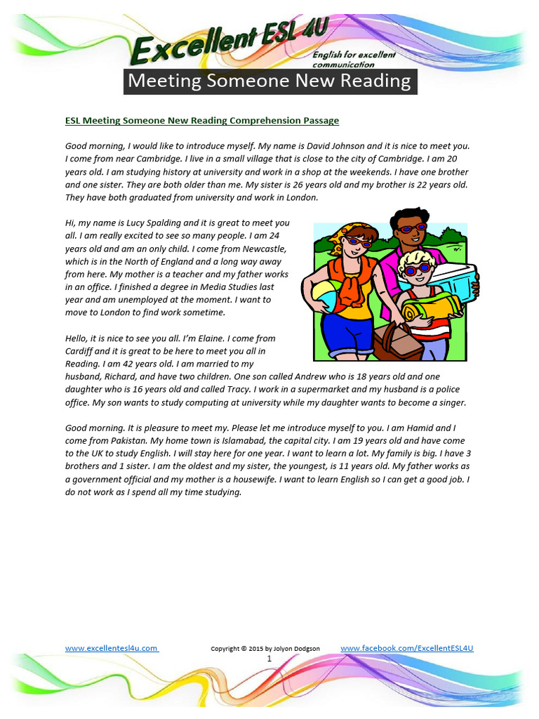 Esl Meeting Someone New Reading Worksheet Pdf