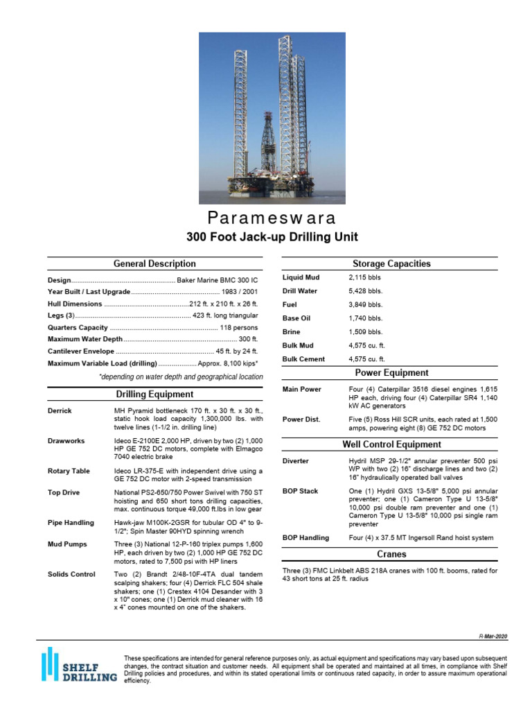 Parameswara Rig Specifications Overview | PDF | Pump | Machines