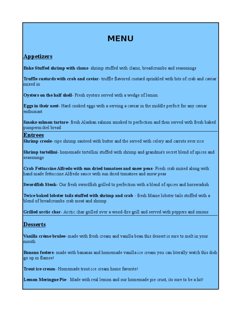 Restaurant Menu Highlights | PDF