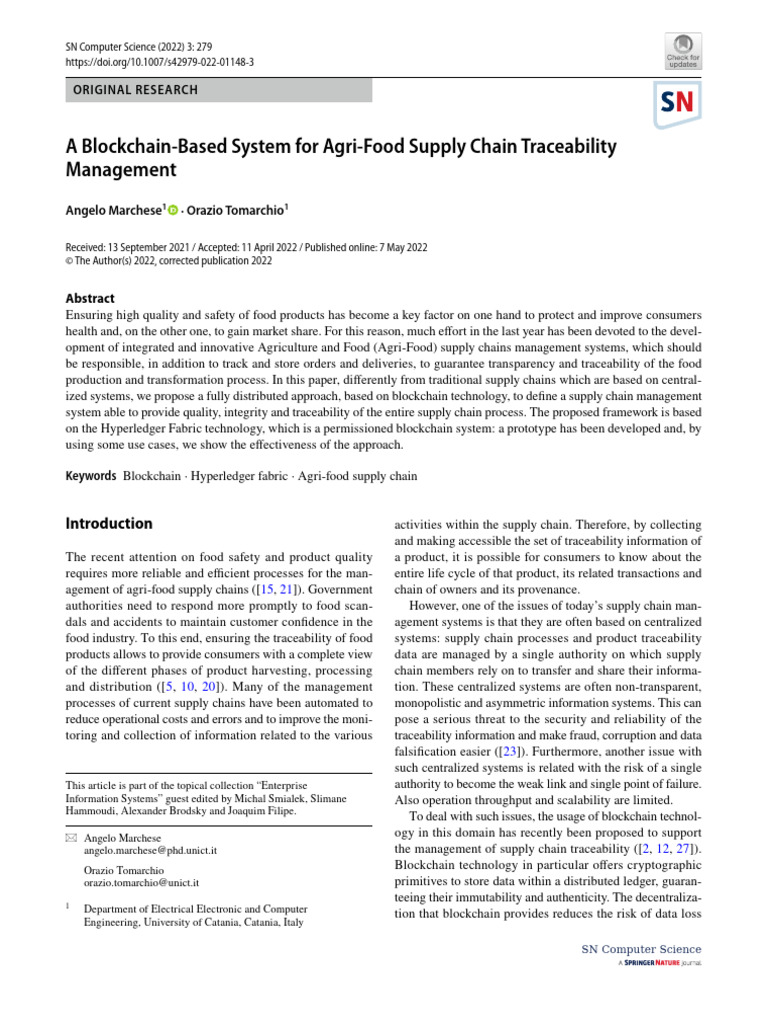 Blockchain for Agri-Food Traceability | PDF