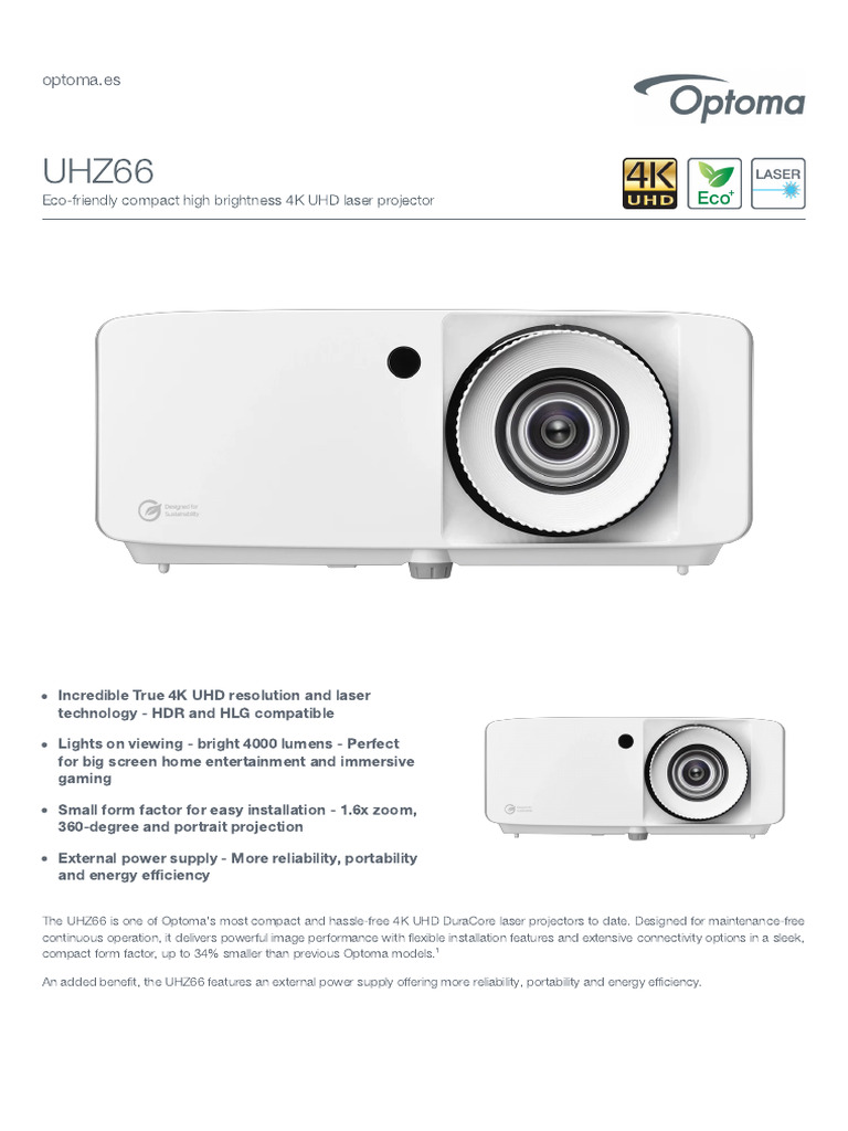 Proyector OPTOMA UHZ66 | PDF