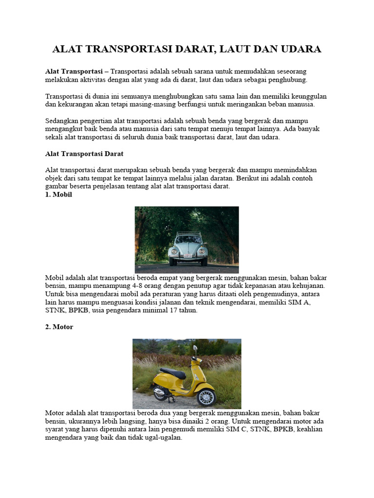 ALAT TRANSPORTASI DARAT Udara Dan Laut | PDF