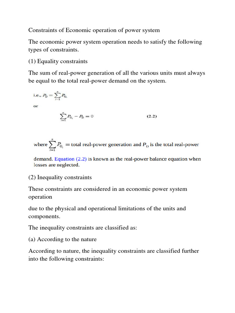 Economic Constraints in Power Systems | PDF | Mathematical Optimization ...