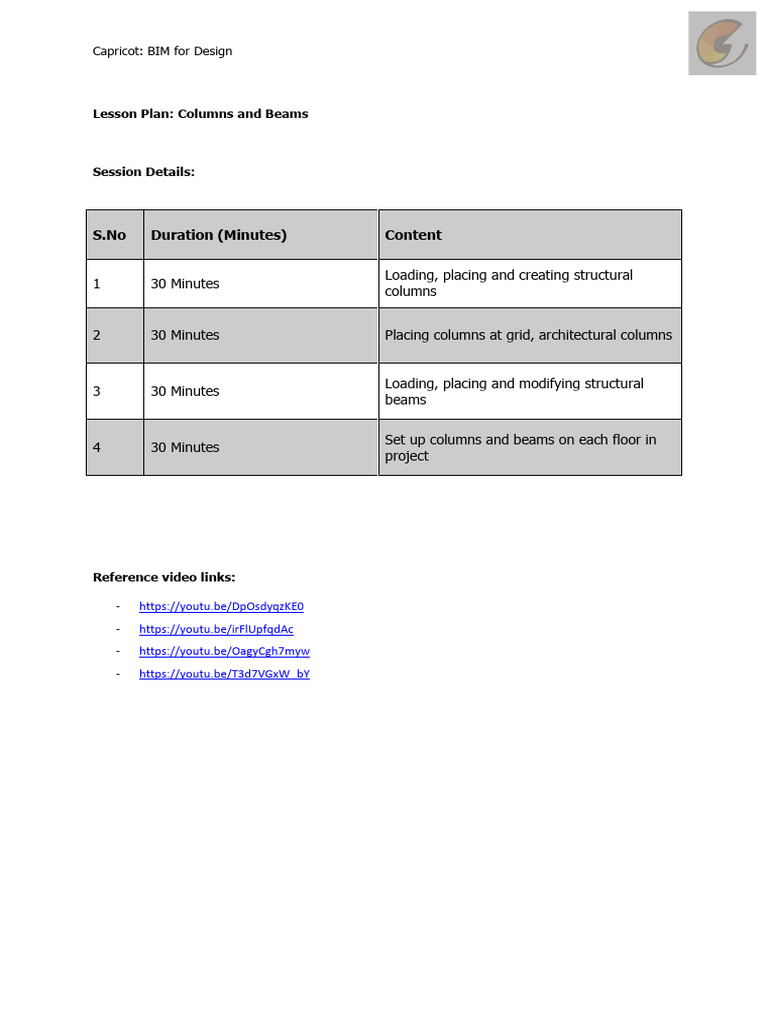 BIM Lesson Plan: Columns & Beams | PDF