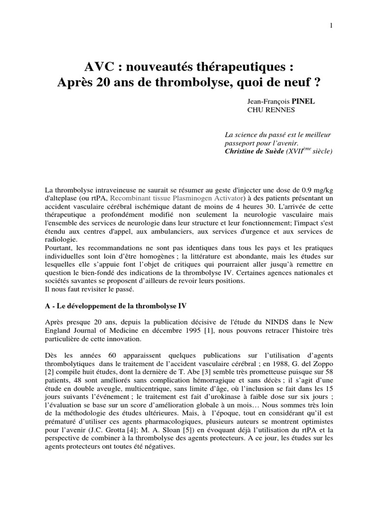 Thrombolyse 20 ans apr s texte d avec 2 figures pdf