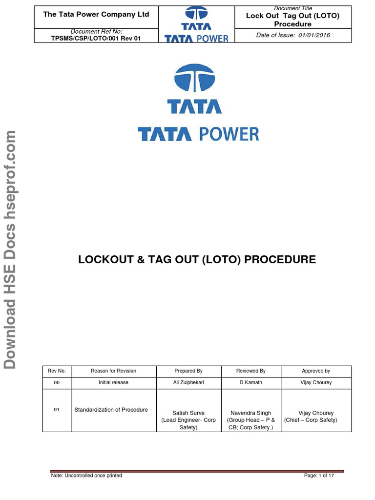 Lockout & Tagout (Loto) Procedure | PDF