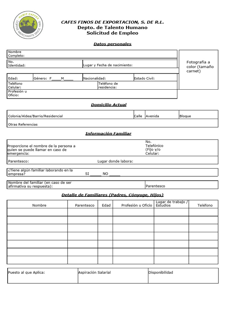 Solicitud de Empleo Empleado Administrativo | PDF