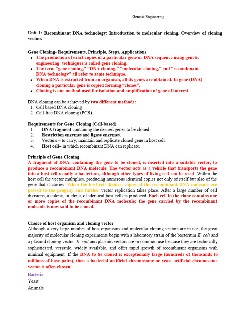 1-04 Cloning of Foreign Genes (From mRNA, Genomic DNA, Synthetic DNA) | PDF
