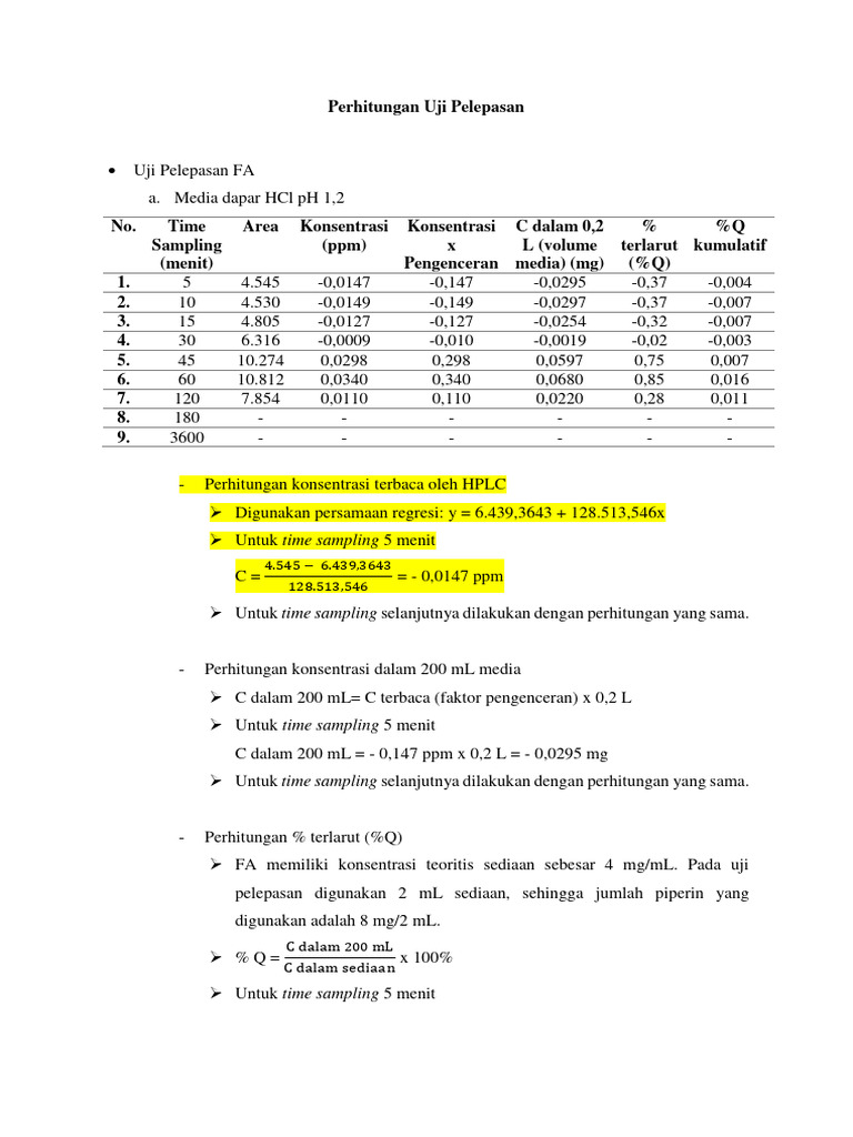 Perhitungan Uji Pelepasan | PDF