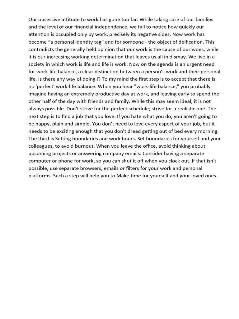 Essay About Life/work Balance | PDF