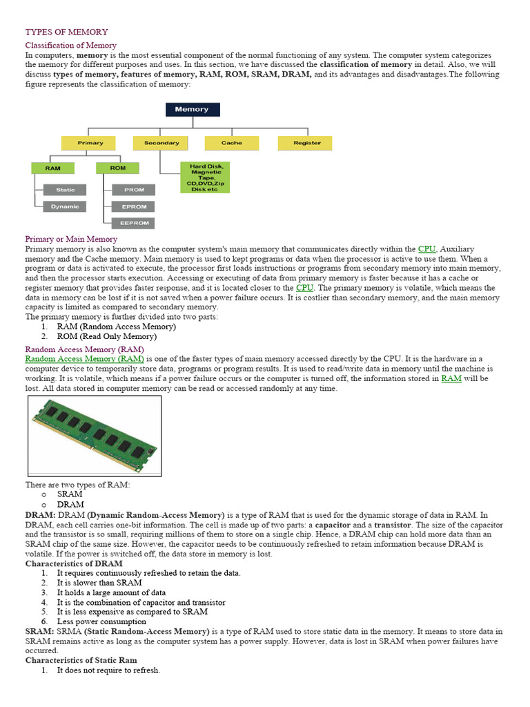 TYPES OF MEMORY | PDF | Random Access Memory | Computer Data Storage