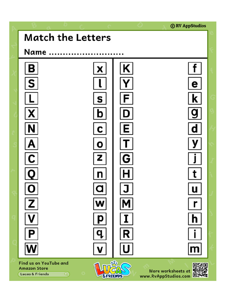 125 Free Printable Worksheets For Kids Alphabet Match Letters Worksheet ...
