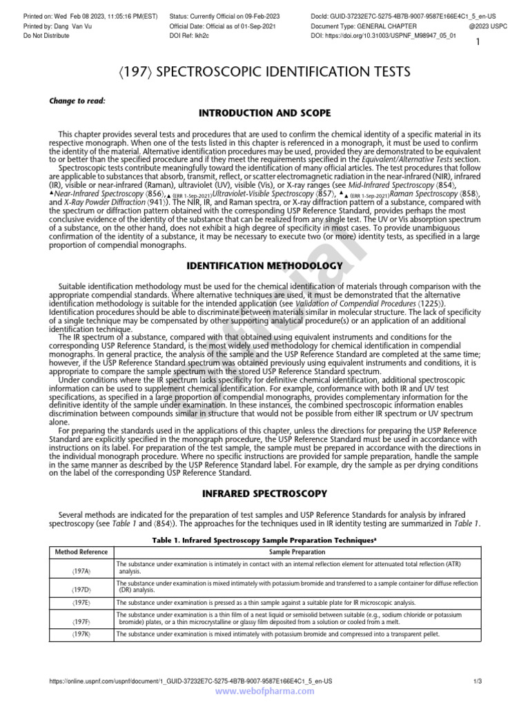 〈197〉 Spectroscopic Identification Tests PDF Spectroscopy