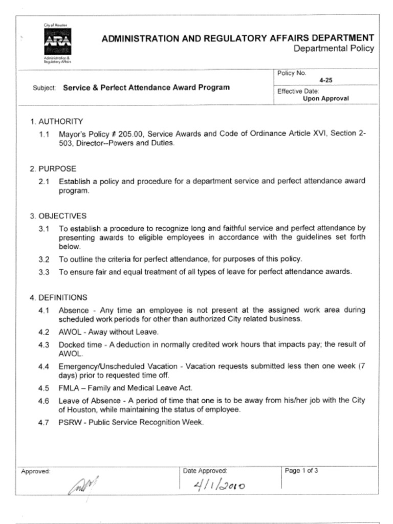 4-25-Service Perfect Attendance Award Program | PDF