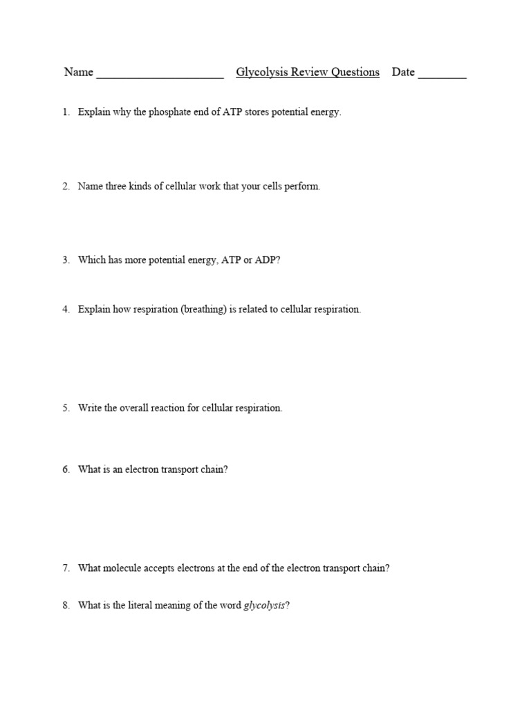Glycolysis Worksheet PDF