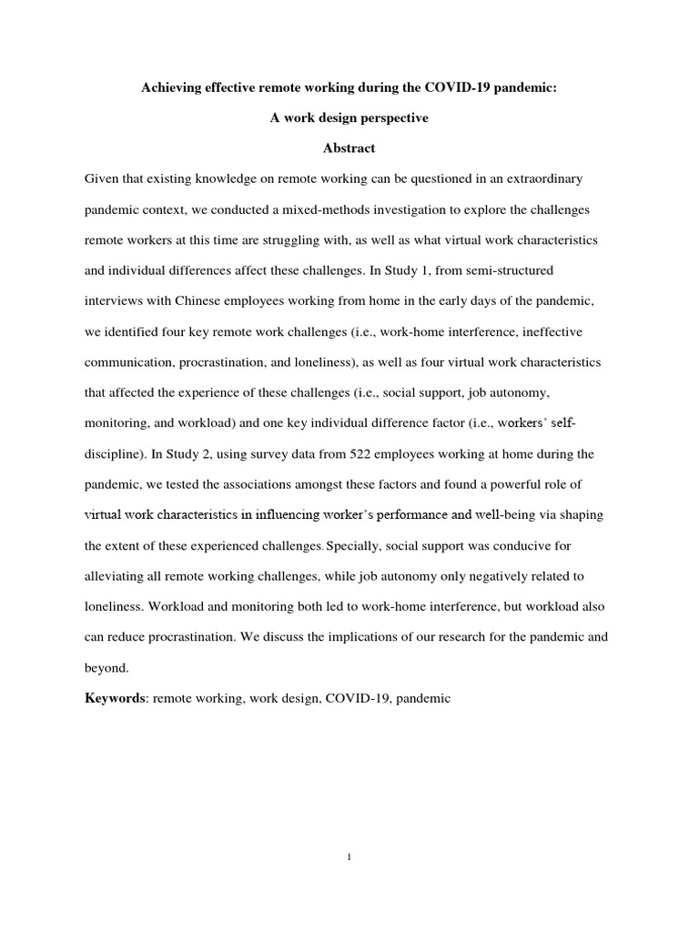 Remote Work Challenges During COVID-19 | PDF