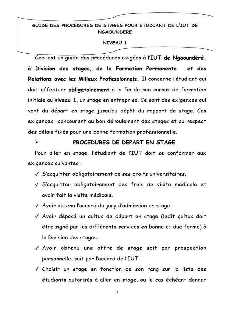 Guide Des Procédures IUT - Niveau 1 | PDF
