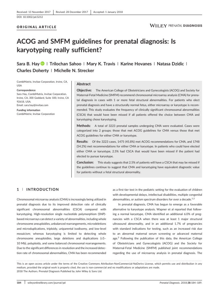 Prenatal Diagnosis 2018 Hay ACOG and SMFM guidelines for prenatal