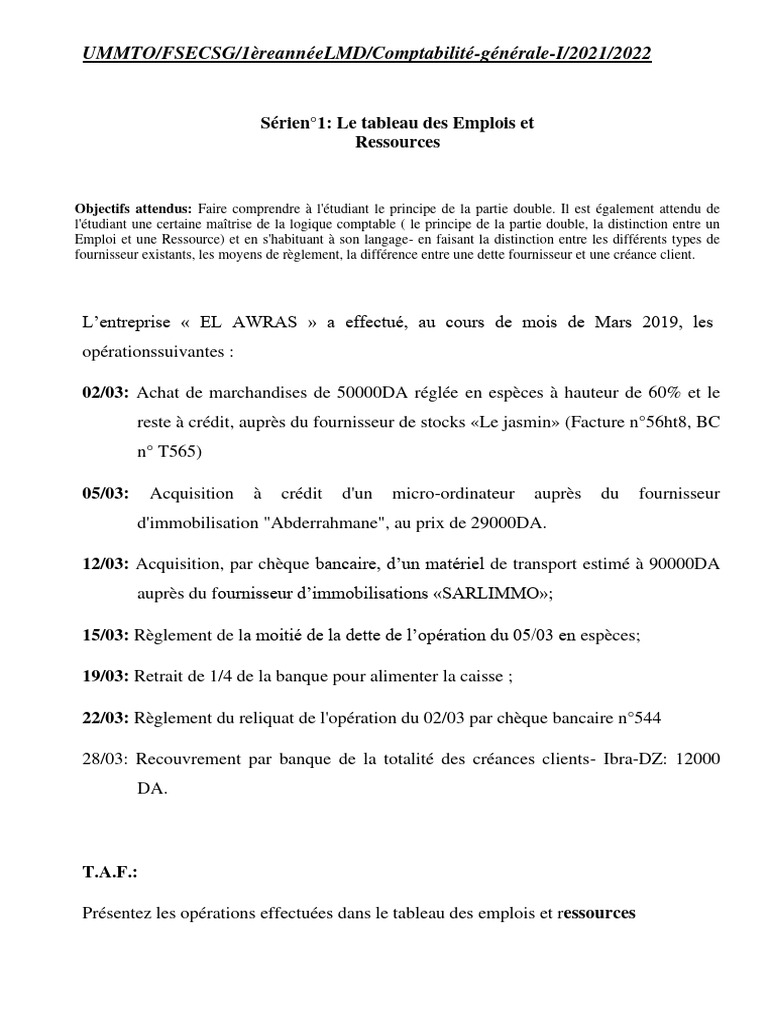 Tableau des Emplois et Ressources | PDF | Finance et gestion monétaire