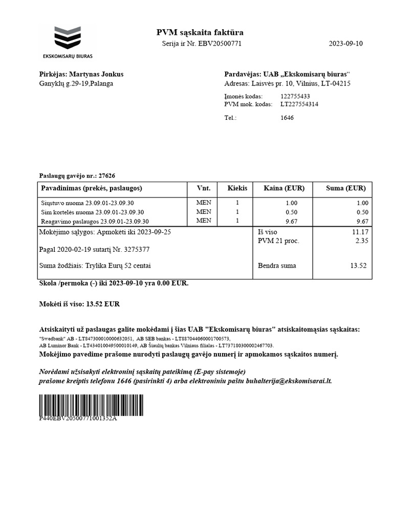 PVM Sąskaita Faktūra | PDF