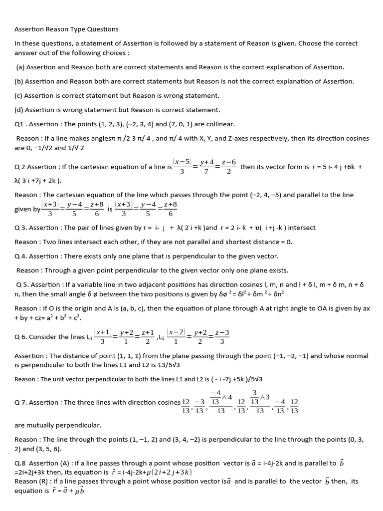 Math Assertion-Reason Practice | PDF