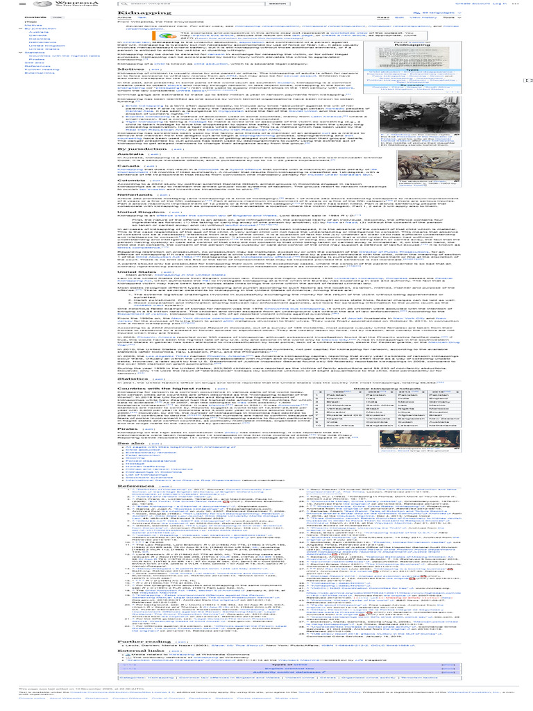 Kidnapping Wikipedia Pdf Kidnapping Crime Violence