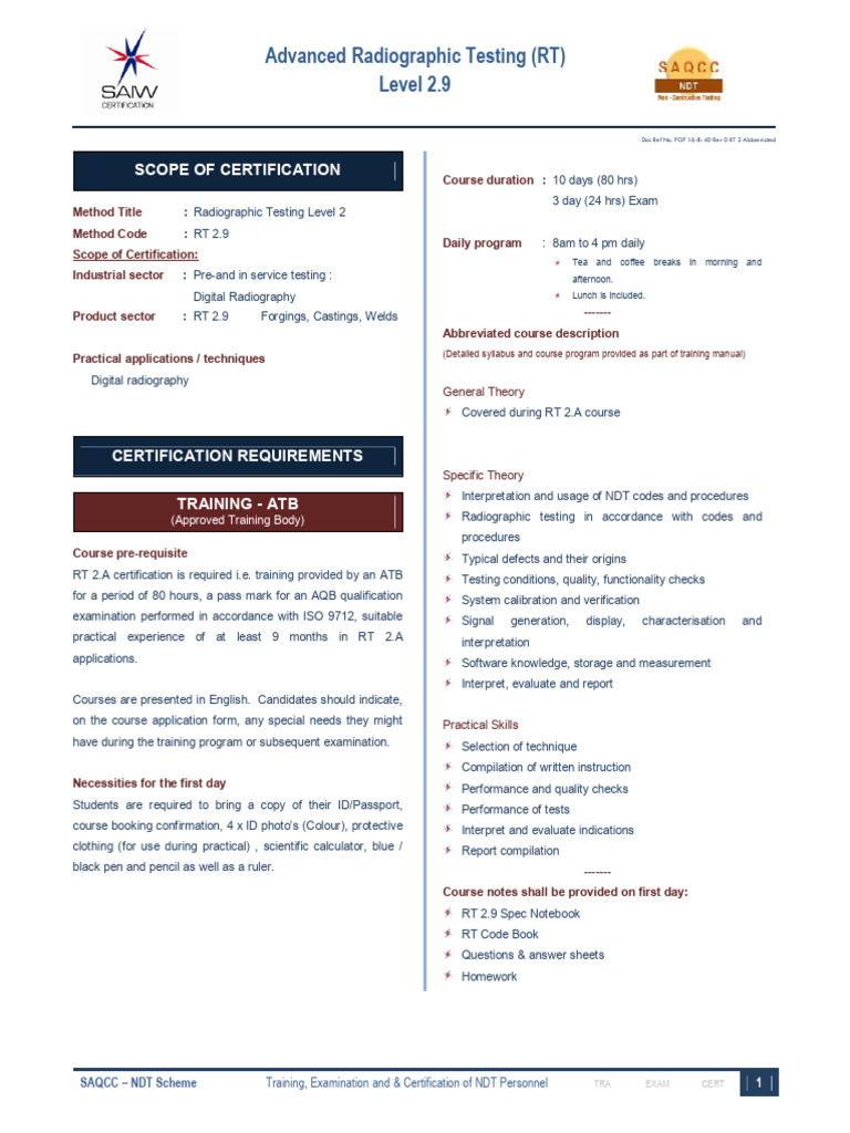 Advanced RT Level 2.9 Certification Guide | PDF | Nondestructive ...